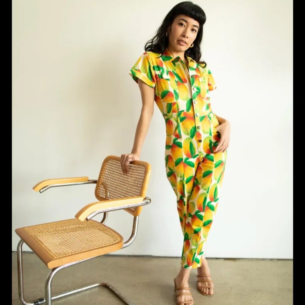 Mixed by Nasrin Jumpsuit Zip Mango Floral Cotton Blend - M - Picture 2 of 6